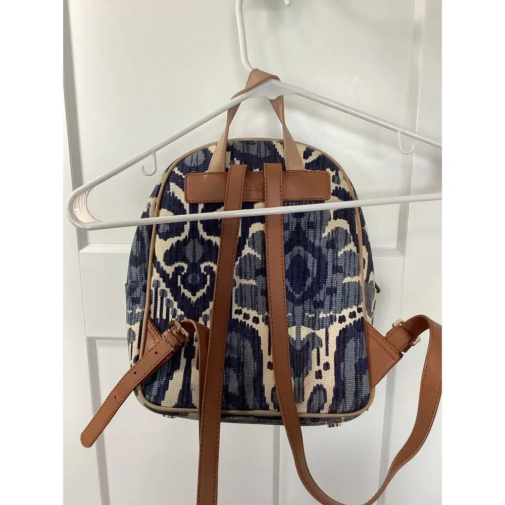 Spartina‎ 449 Chloe Backpack Daufuskie Island Natural Linen Leather Bag Blue